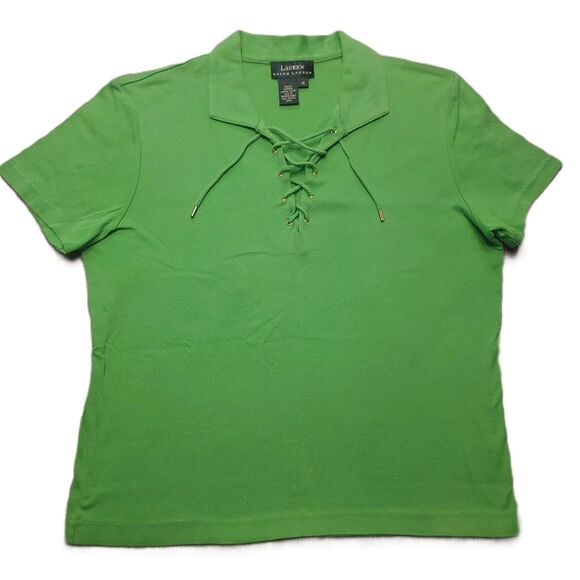 Lauren Ralph Lauren Tops - Lauren Ralph Lauren Womens M  Polo Shirt Green Lace Up Nautical Preppy